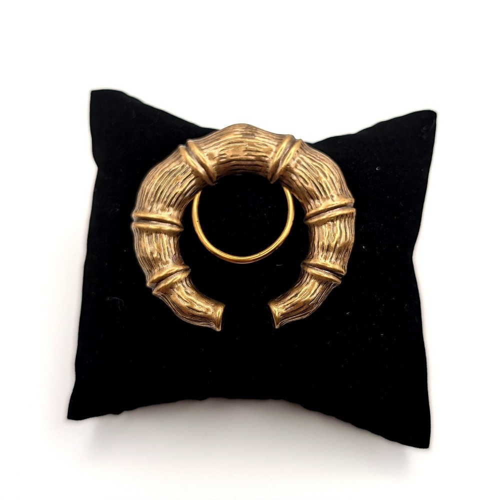 Vintage Faux Bamboo Scarf‎ Ring Slide Antique Bronze Tone Metal Chinoiserie